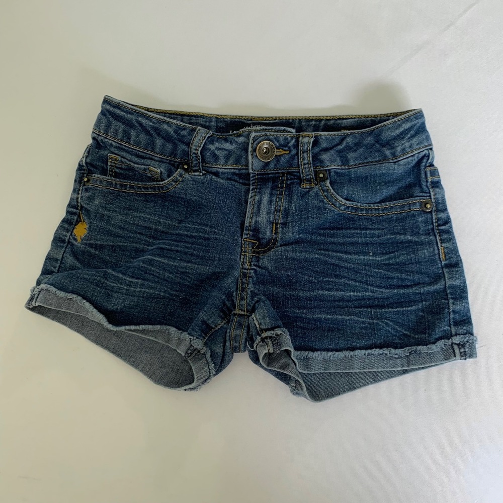 Lucky Brand‎ Riley Short Girls 7 Blue Denim Cutoff Adjustable Waist Distressed